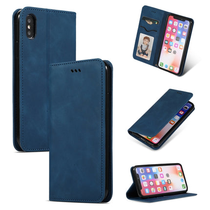 Retro Skin Feel Business Magnetic Horizontal Flip Leather Case for iPhone XS / X(Navy Blue)-garmade.com