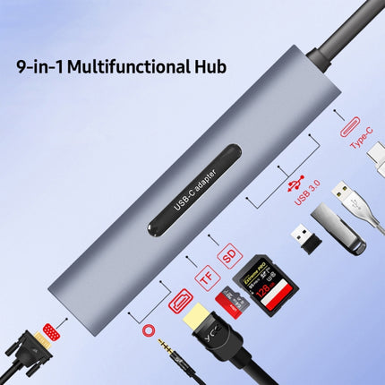 V161B 9-in-1 Type-C to HD / VGA / USB3.0 / SD / 3.5mm Audio / TF Card Reader HUB-garmade.com