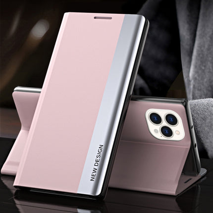 Side Electroplated Magnetic Ultra-Thin Horizontal Flip Leather Case with Holder For iPhone 13 Pro Max(Pink)-garmade.com
