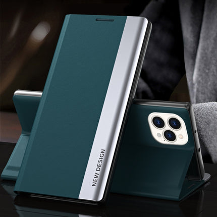 Side Electroplated Magnetic Ultra-Thin Horizontal Flip Leather Case with Holder For iPhone 13 Pro Max(Green)-garmade.com