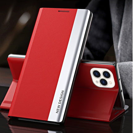 Side Electroplated Magnetic Ultra-Thin Horizontal Flip Leather Case with Holder For IPhone 13 Pro(Red)-garmade.com