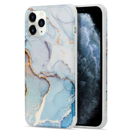 Four Corners Shocproof Flow Gold Marble IMD Back Cover Case For iPhone 13 Pro(Light Blue)-garmade.com