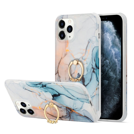 For iPhone 13 Pro Four Corners Shocproof Flow Gold Marble IMD Back Cover Case with Metal Rhinestone Ring(Orange)-garmade.com