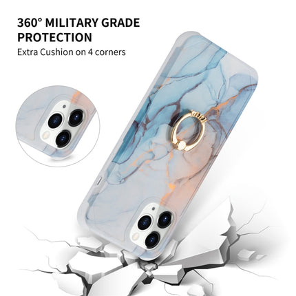 For iPhone 13 Four Corners Shocproof Flow Gold Marble IMD Back Cover Case with Metal Rhinestone Ring(Blue)-garmade.com