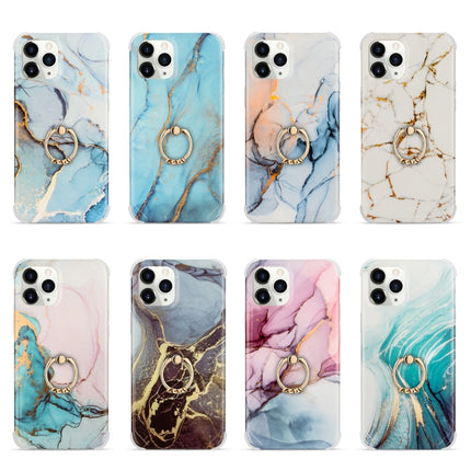 For iPhone 13 mini Four Corners Shocproof Flow Gold Marble IMD Back Cover Case with Metal Rhinestone Ring(Blue)-garmade.com