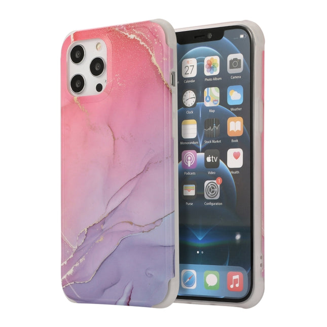 Four Corners Shocproof Flow Gold Marble IMD Back Cover Case For iPhone 13 Pro Max(Magenta)-garmade.com