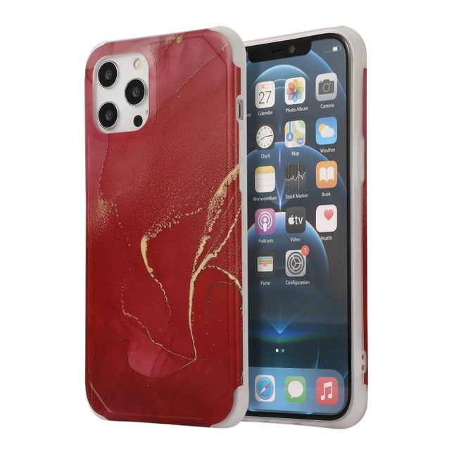 Four Corners Shocproof Flow Gold Marble IMD Back Cover Case For iPhone 13 Pro Max(Red)-garmade.com