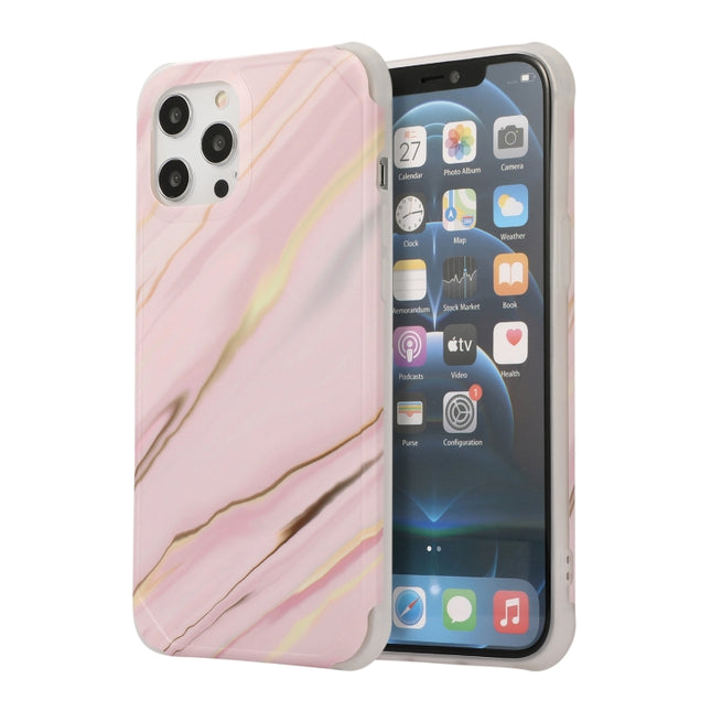 Four Corners Shocproof Flow Gold Marble IMD Back Cover Case For iPhone 13 Pro Max(Pink)-garmade.com