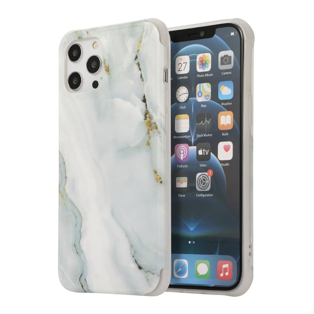 Four Corners Shocproof Flow Gold Marble IMD Back Cover Case For iPhone 13(Gray)-garmade.com