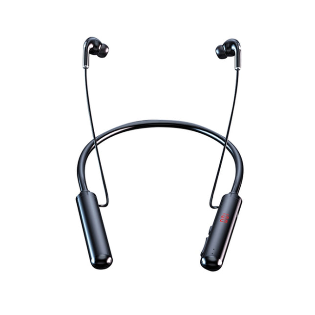 960 Neckband Magnetic Stereo Headphone with LED Display Support TF Card(Black)-garmade.com