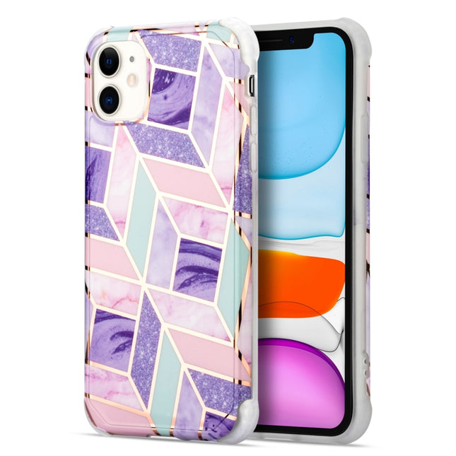 For iPhone 13 Pro Max Electroplating Matching Marble IMD Four-Corner TPU Shockproof Case(Purple)-garmade.com