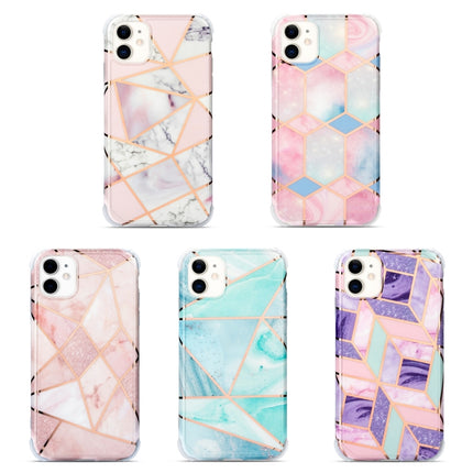 For iPhone 13 Pro Max Electroplating Matching Marble IMD Four-Corner TPU Shockproof Case(Pink)-garmade.com