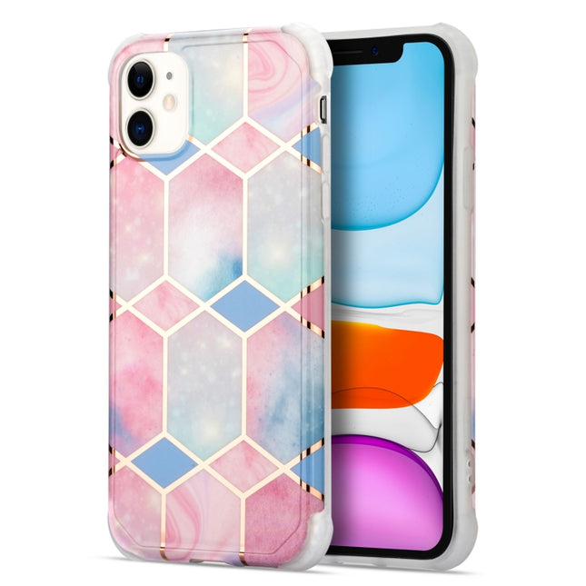 For iPhone 13 Pro Electroplating Matching Marble IMD Four-Corner TPU Shockproof Case(Blue)-garmade.com