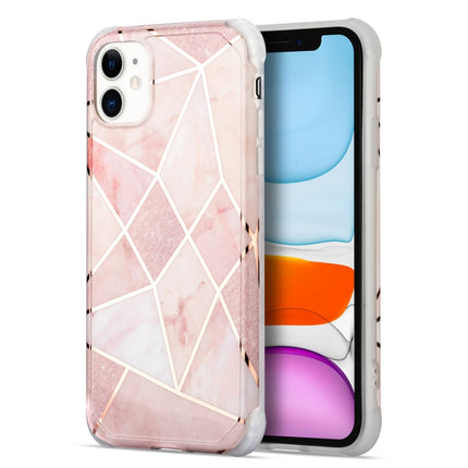 For iPhone 13 Electroplating Matching Marble IMD Four-Corner TPU Shockproof Case(Pink)-garmade.com
