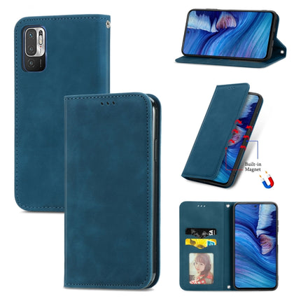 For Xiaomi Redmi Note 10 JE Retro Skin Feel Business Magnetic Horizontal Flip Leather Case with Holder & Card Slots & Wallet & Photo Frame(Blue)-garmade.com