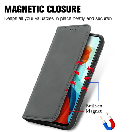 For Xiaomi Redmi Note 10 JE Retro Skin Feel Business Magnetic Horizontal Flip Leather Case with Holder & Card Slots & Wallet & Photo Frame(Gray)-garmade.com