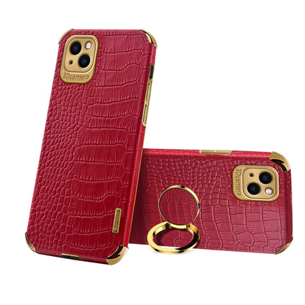 Electroplated TPU Crocodile Pattern Leather Case with Ring Holder For iPhone 13 Pro Max(Red)-garmade.com