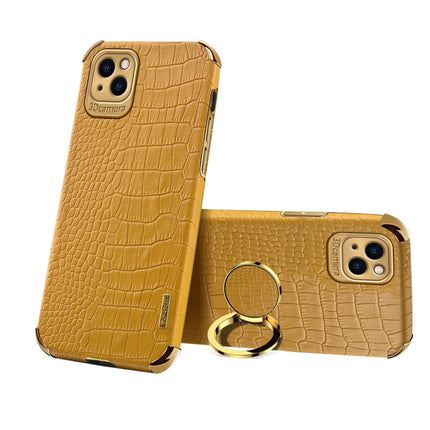 Electroplated TPU Crocodile Pattern Leather Case with Ring Holder For iPhone 13 Pro Max(Yellow)-garmade.com