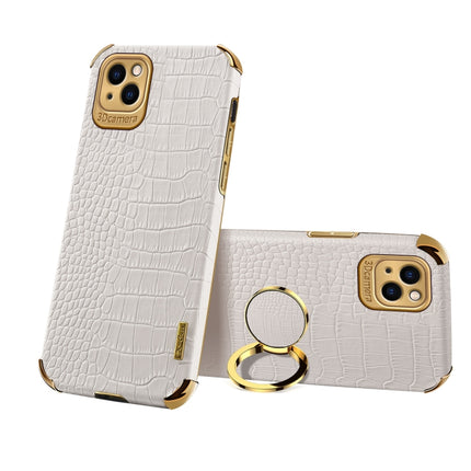 Electroplated TPU Crocodile Pattern Leather Case with Ring Holder For iPhone 13 Pro Max(White)-garmade.com