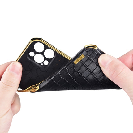 Electroplated TPU Crocodile Pattern Leather Case with Ring Holder For iPhone 13 Pro Max(Black)-garmade.com