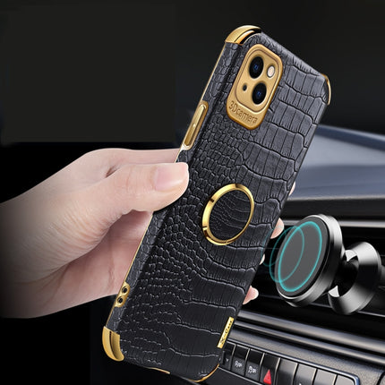 Electroplated TPU Crocodile Pattern Leather Case with Ring Holder For iPhone 13 Pro Max(Black)-garmade.com