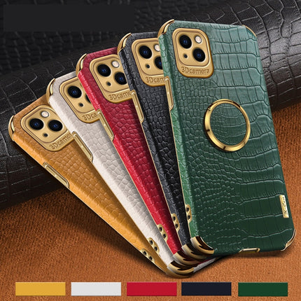 Electroplated TPU Crocodile Pattern Leather Case with Ring Holder For iPhone 13 Pro(Black)-garmade.com