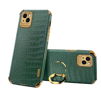 Electroplated TPU Crocodile Pattern Leather Case with Ring Holder For iPhone 13(Green)-garmade.com