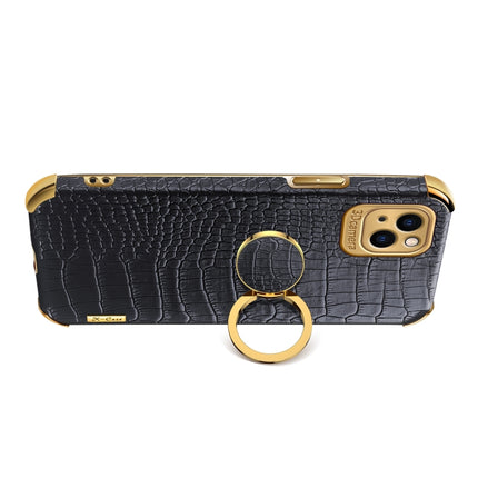 Electroplated TPU Crocodile Pattern Leather Case with Ring Holder For iPhone 13 mini(Black)-garmade.com