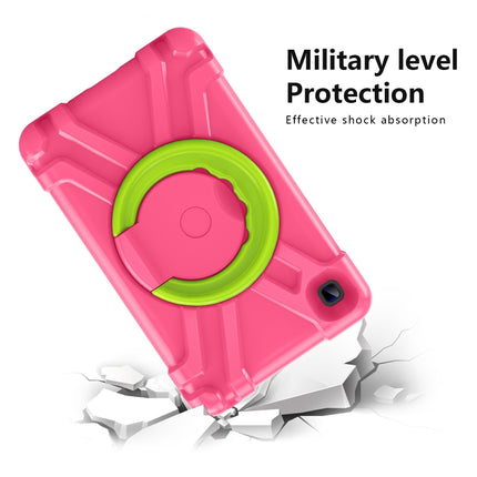 For Galaxy Tab A7 Lite T220/T225 PC + Silicone Shockproof Combination Case with 360 Degree Rotating Holder & Handle(Rose Red+Grass Green)-garmade.com