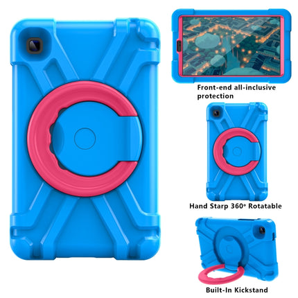 For Galaxy Tab A7 Lite T220/T225 PC + Silicone Shockproof Combination Case with 360 Degree Rotating Holder & Handle(Blue+Rose Red)-garmade.com