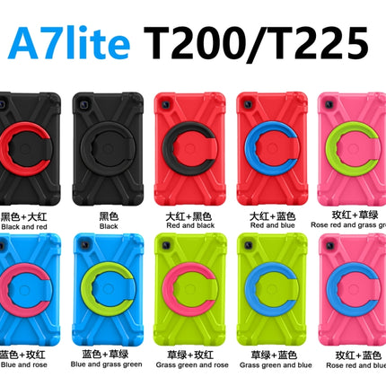 For Galaxy Tab A7 Lite T220/T225 PC + Silicone Shockproof Combination Case with 360 Degree Rotating Holder & Handle(Black+Red)-garmade.com