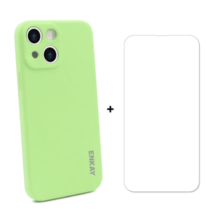 Hat-Prince ENKAY Liquid Silicone Shockproof Protective Case Drop Protection Cover + 9H Tempered Glass Screen Protector for iPhone 13 mini(Light Green)-garmade.com