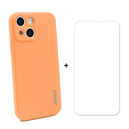 Hat-Prince ENKAY Liquid Silicone Shockproof Protective Case Drop Protection Cover + 9H Tempered Glass Screen Protector for iPhone 13 mini(Orange)-garmade.com