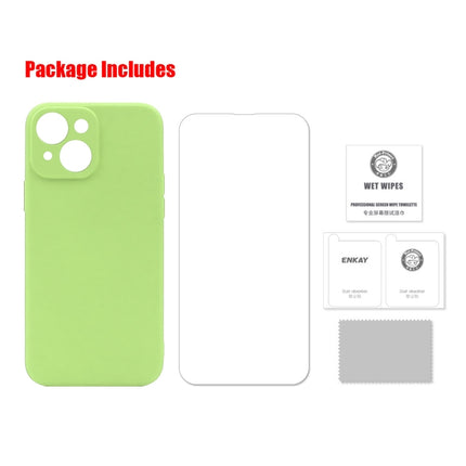 Hat-Prince ENKAY Liquid Silicone Shockproof Protective Case Drop Protection Cover + 9H Tempered Glass Screen Protector for iPhone 13(Light Green)-garmade.com