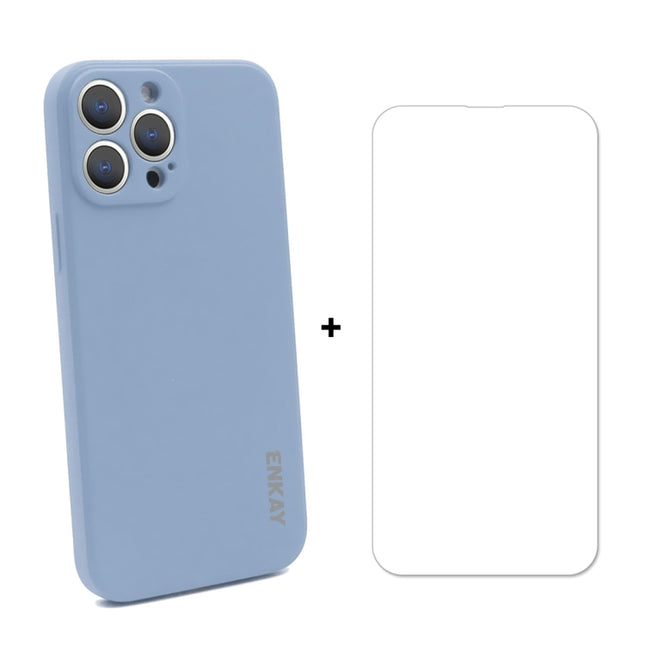 Hat-Prince ENKAY Liquid Silicone Shockproof Protective Case Drop Protection Cover + 9H Tempered Glass Screen Protector for iPhone 13 Pro Max-garmade.com