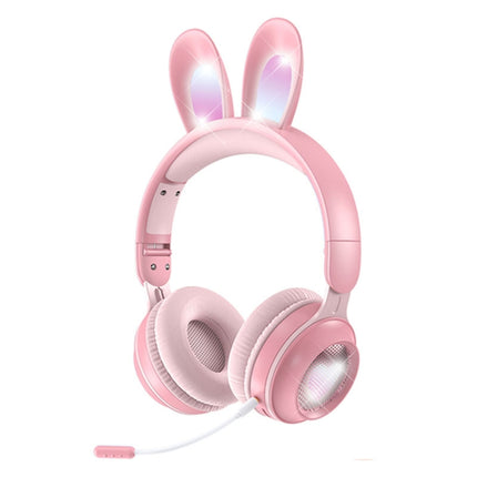 KE-01 Rabbit Ear Wireless Bluetooth 5.0 Stereo Music Foldable Headset with Mic For PC(Pink)-garmade.com