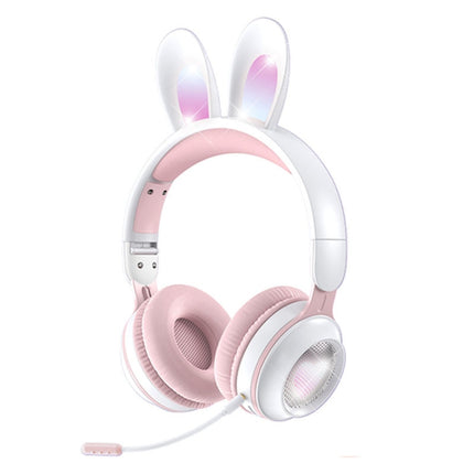 KE-01 Rabbit Ear Wireless Bluetooth 5.0 Stereo Music Foldable Headset with Mic For PC(White Pink)-garmade.com