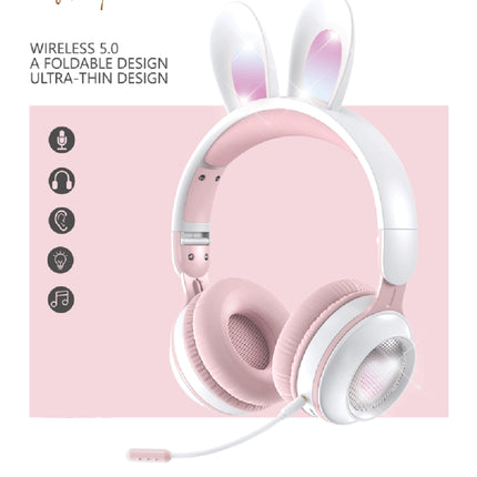 KE-01 Rabbit Ear Wireless Bluetooth 5.0 Stereo Music Foldable Headset with Mic For PC(Ivory White)-garmade.com