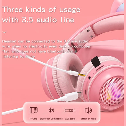 KE-01 Rabbit Ear Wireless Bluetooth 5.0 Stereo Music Foldable Headset with Mic For PC(Pink)-garmade.com