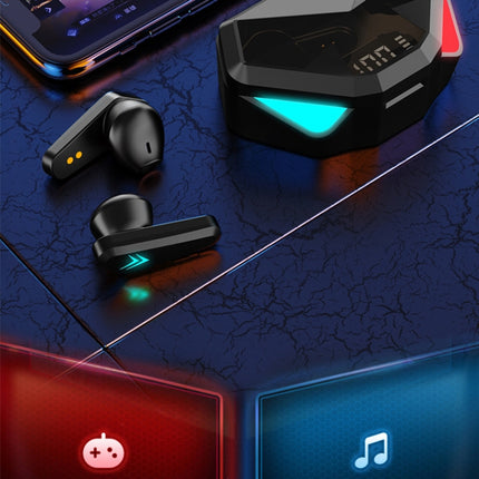 TWS-Y04 Bluetooth 5.0 TWS Binaural True Stereo Touch Control Gaming Earphone with LED Charging Case(Black)-garmade.com