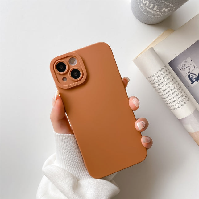 Straight-Edge Solid Color Liquid Silicone Shockproof Full Coverage Protective Case For iPhone 13 Pro(Brown)-garmade.com