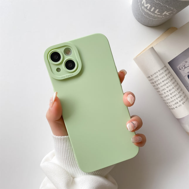 Straight-Edge Solid Color Liquid Silicone Shockproof Full Coverage Protective Case For iPhone 13 Pro(Light Green)-garmade.com