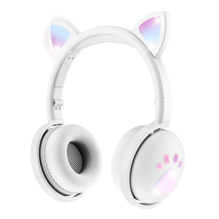 BK9 HiFi 7.1 Surround Sound Cat Claw Luminous Cat Ear Bluetooth Gaming Headset with Mic(White)-garmade.com