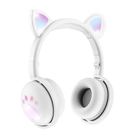 BK9 HiFi 7.1 Surround Sound Cat Claw Luminous Cat Ear Bluetooth Gaming Headset with Mic(White)-garmade.com
