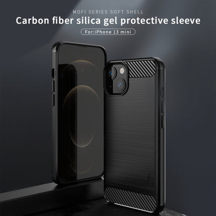 MOFI Gentleness Series Brushed Texture Carbon Fiber Soft TPU Case For iPhone 13 mini (Black)-garmade.com
