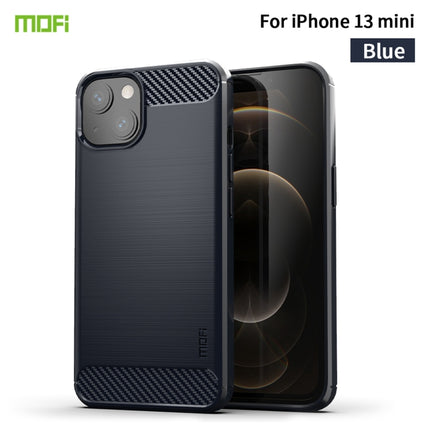 MOFI Gentleness Series Brushed Texture Carbon Fiber Soft TPU Case For iPhone 13 mini (Blue)-garmade.com