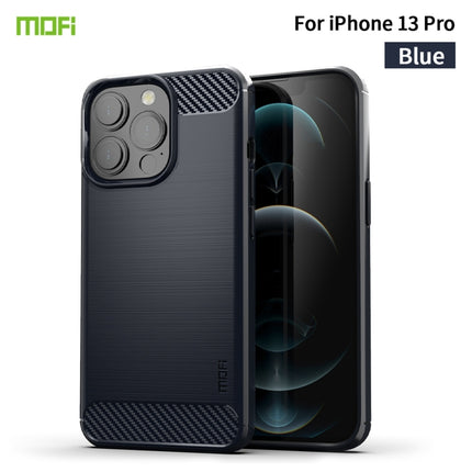 MOFI Gentleness Series Brushed Texture Carbon Fiber Soft TPU Case For iPhone 13 Pro (Blue)-garmade.com