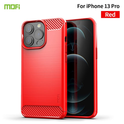 MOFI Gentleness Series Brushed Texture Carbon Fiber Soft TPU Case For iPhone 13 Pro (Red)-garmade.com