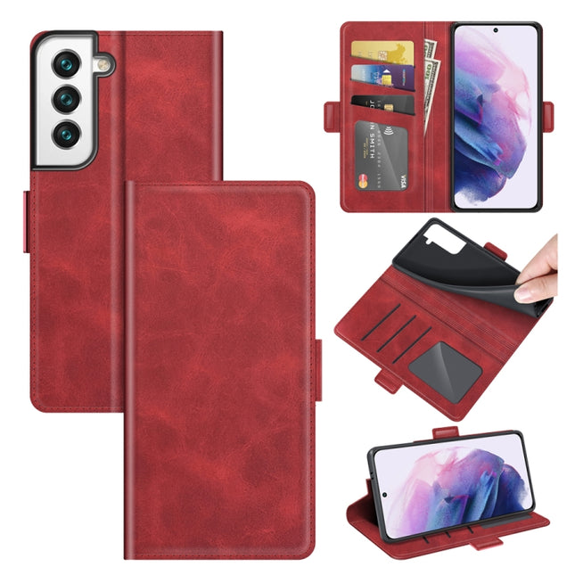 For Samsung Galaxy S22+ 5G Dual-side Magnetic Buckle Horizontal Flip Leather Case with Holder & Card Slots & Wallet(Red)-garmade.com