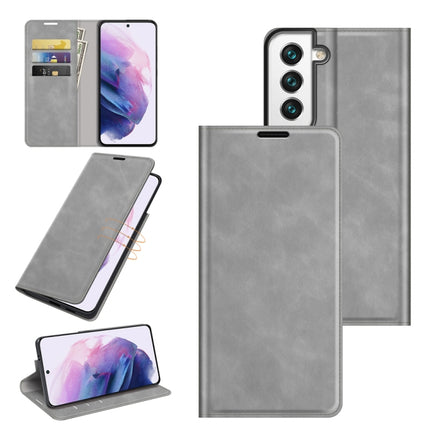 For Samsung Galaxy S22+ 5G Retro-skin Business Magnetic Suction Leather Case with Holder & Card Slots & Wallet(Grey)-garmade.com